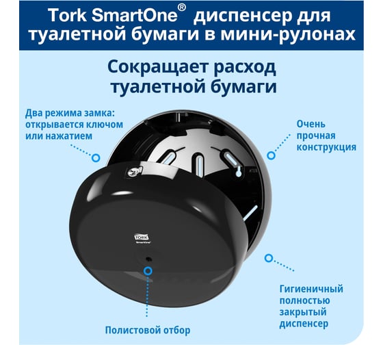 Диспенсер для туалетной в мини-рулонах бумаги TORK SmartOne Т9, черный 681008 22733