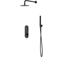 Душевой комплект скрытого монтажа с термостатом Santi Line чёрный матовый, верхний душ размер 250мм SL-9016MB