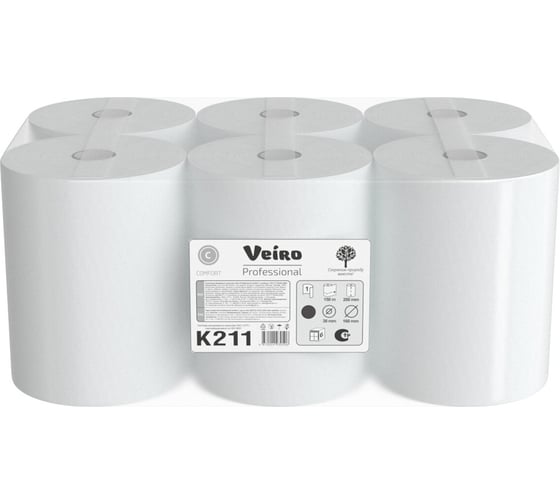 Полотенца бумажные рулонные VEIRO PROFESSIONAL, 150 м, (H1) COMFORT, 1-слойные, комплект 6 рулонов K211 118708 1