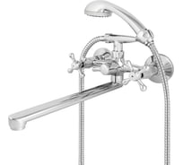 Смеситель двуручный для ванны KLIP КЛИП 1401, L-излив 300мм, с аксессуарами, крестообр. маховик, латунь тов-228243