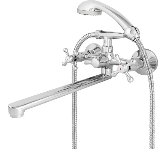 Смеситель двуручный для ванны KLIP КЛИП 1401, L-излив 300мм, с аксессуарами, крестообр. маховик, латунь тов-228243 1