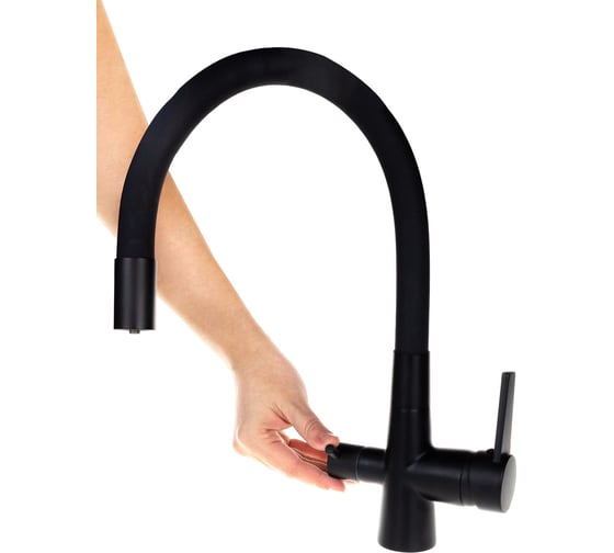 Двухвентильный смеситель для кухни MPF гибкий излив с фильтром для воды (Чёрный цвет, материал: латунь, силикон, сталь) ТД.030906 1