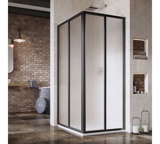 Душевая дверь раздвижная Ravak Supernova 90, черный профиль 195, витраж стекло Grape (SRV2-S), для комплекта необходимо: SRV2-S + SRV2-S 14V703O2ZG 1