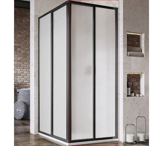 Душевая дверь раздвижная Ravak Supernova 90, черный профиль 195, витраж полистирол Pearl (SRV2-S), для комплекта необходимо: SRV2-S + SRV2-S 14V703O211 1