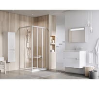 Душевая неподвижная стенка Ravak Supernova 80, белый профиль 198, витраж прозрачное стекло Transparent (APSS) 940401R2Z1