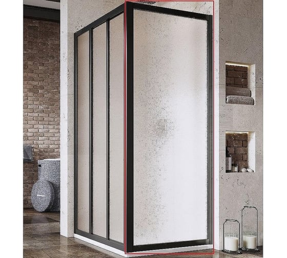 Душевая неподвижная стенка Ravak Supernova 90, черный профиль 198, витраж полистирол Pearl (APSS) 940703R211 1