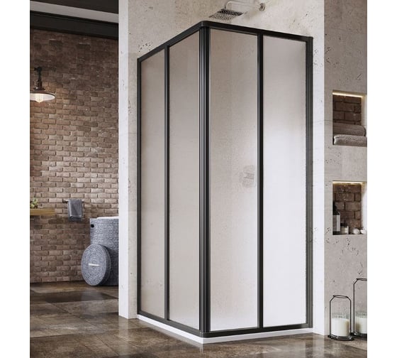 Душевая дверь раздвижная Ravak Supernova 80, черный профиль 195, витраж стекло Grape (SRV2-S), для комплекта необходимо: SRV2-S + SRV2-S 14V403O2ZG 1