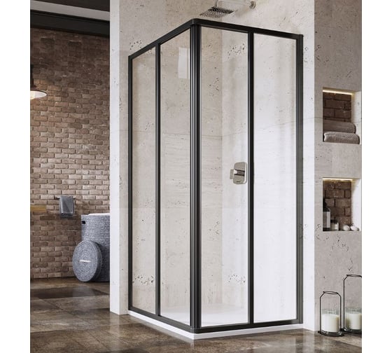 Душевая дверь раздвижная Ravak Supernova 80, черный профиль 195, витраж прозрачное стекло Transparent (SRV2-S), для комплекта необходимо: SRV2-S + SRV2-S 14V403O2Z1 1