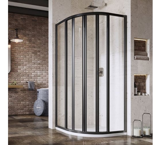 Душевое ограждение Ravak четверть круга Supernova 80x80 с раздвижными дверьми, черный профиль 195, витраж прозрачное стекло Transparent (SKKP6) 3204O302Z1 1