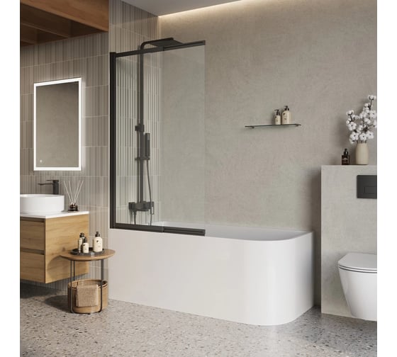 Душевая шторка на ванну BelBagno LUCE-VF-11-80/145-C-NERO