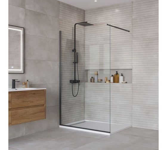 Душевая перегородка BelBagno KRAFT-L-1-120-C-NERO 1