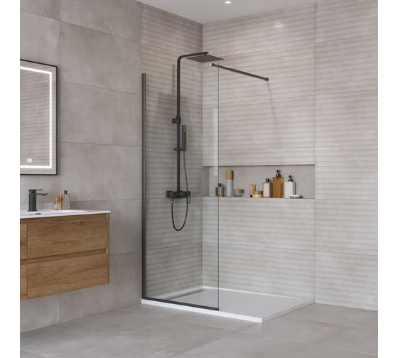 Душевая перегородка BelBagno KRAFT-L-1-80-C-NERO 1