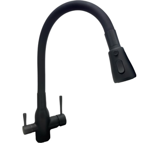Смеситель для кухни ALOUTE черный с силиконовым изливом, однорычажный, с дополнительным выводом под фильтр питьевой воды, режим душ/ струя A61513H-2