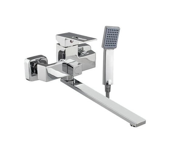 Смеситель для ванны FABIA с длинным плоским изливом, квадратный корпус, ручка с прорезью, цвет хром9688