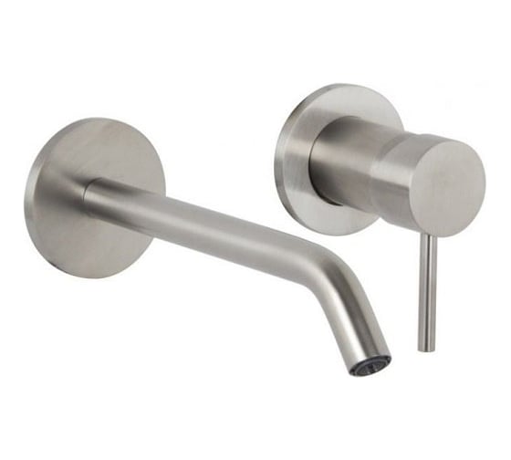 Смеситель для раковины Fima Carlo Frattini Spillo Up встраиваемый, настенный, излив 210 мм, донный клапан Click-Clack, внешняя часть, цвет никель браширов F3051WLX8SN