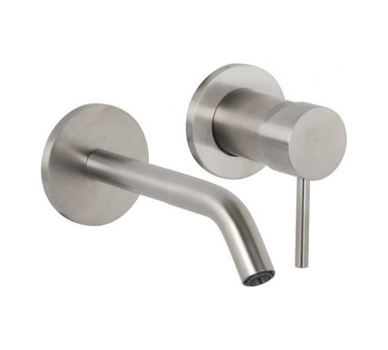 Смеситель для раковины Fima Carlo Frattini Spillo Up настенный, излив 160 мм, донный клапан Click-Clack, внешняя часть, цвет брашированный никель F3051WX8SN