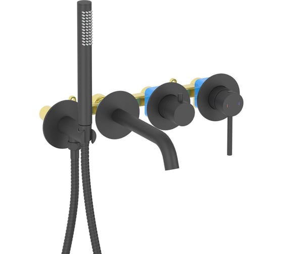 Смеситель для ванны встроенный AQUATEK AQ1344MB ЕВРОПА (внешняя и скрытая часть), матовый черный 00000145282