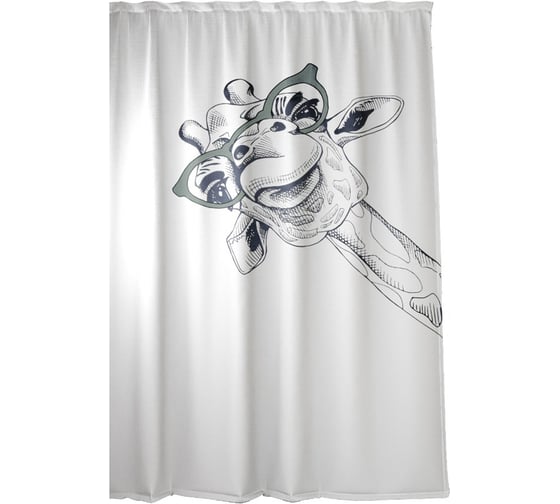 Штора для ванной Zenfort Happy giraffe, полиэстер, 180×200 см, белая 104047