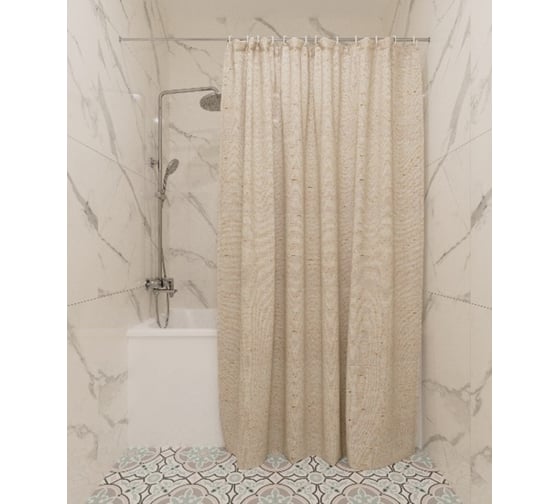 Штора для ванной Zenfort Лён, полиэстер, 180×200 см, бежевая, 104071