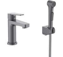 Смеситель для раковины AQUATEK AQ1712BGM ЛУГАНО 106 с гигиеническим ручным душем, оружейная сталь 00000145300