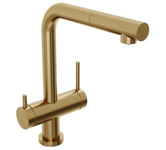 Смеситель для кухни Abelsberg Pura c вытяжным изливом и возможностью подключения фильтра для воды, цвет королевское золото, PVD покрытие OTF70709BG