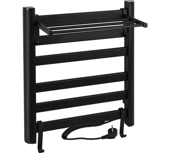 Полотенцесушитель электрический Brimix ЛЕСЕНКА с ПОЛКОЙ, 500х600х270 мм, 5 плоских перекладин, 135 W, из алюминия, черный 08091B