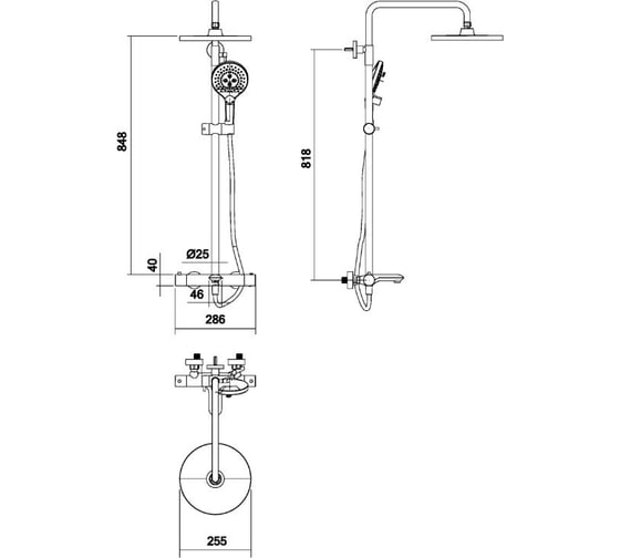 Душевая система Abelsberg Perfecta с термостатом для ванны и душа, космическая сталь SNS61102GM