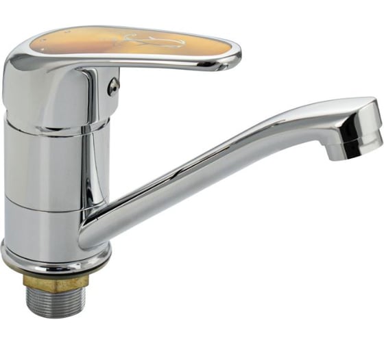 Смеситель для кухни и раковины САНАКС шаровый, серия МайФайр, поворотный излив 15 см, ручка с вставкой цвета янтарь, цвет корпуса хром 87112