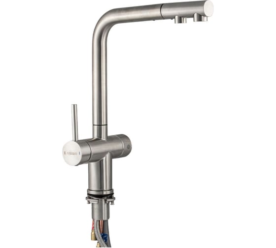 Смеситель для кухни САНАКС под фильтр, серия МАГНУС, вытяжной, из нержавеющей стали марка SUS 304, цвет корпуса сатин 91135