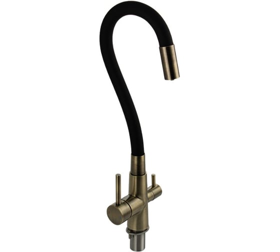 Смеситель для кухни САНАКС с гибким черным изливом, серия МАГНУС, шаровый, с двойным выпуском воды для фильтра, из нержавеющей стали марки 304, цвет бронза 91128