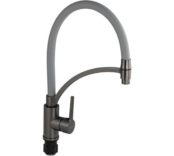 Смеситель для кухни САНАКС серия МАГНУС, гибкий тёмно-серый излив с фиксацией, корпус из нержавеющей стали марки SUS 304, цвет графит 9423