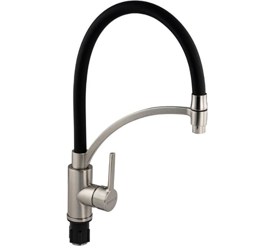 Смеситель для кухни САНАКС серия МАГНУС, гибкий чёрный излив с фиксацией, корпус из нержавеющей стали марки SUS 304, цвет сатин 9421