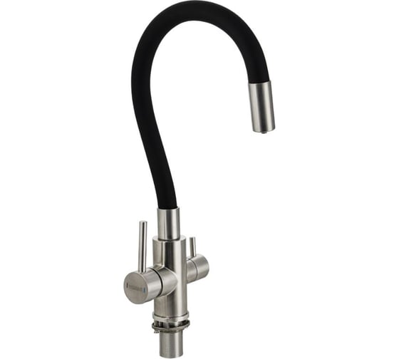 Смеситель для кухни САНАКС серия МАГНУС гибкий черный излив, шаровый, с двойным выпуском воды для фильтра, корпус из нержавеющей стали марки 304, цвет сатин 91129