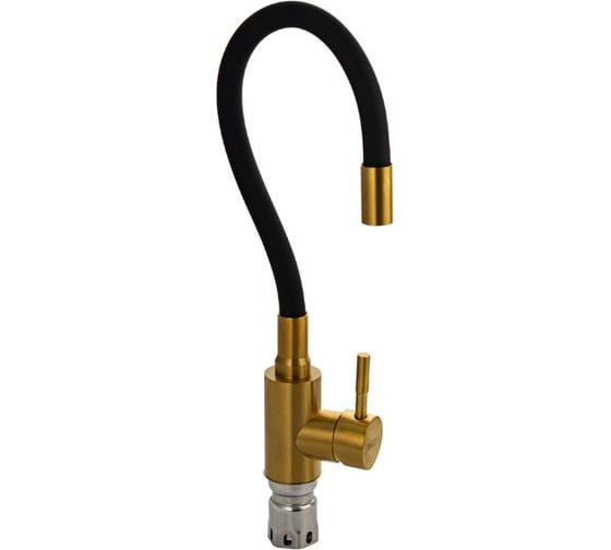 Смеситель для кухни САНАКС серия МАГНУС с гибким изливом черного цвета, корпус из нержавеющей стали, цвет матовое золото 9267