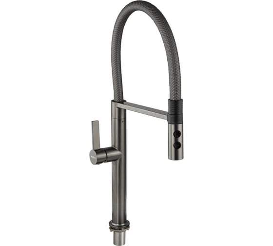Смеситель для кухни САНАКС серия МАГНУС, с гибким серым изливом с магнитной фиксацией, двухрежимный аэратор, корпус из нержавеющей стали марка SUS 304, цвет корпуса графит 91136