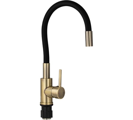 Смеситель для кухни САНАКС серия МАГНУС, с гибким черным изливом, из нержавеющей стали марки 304, цвет корпуса бронза 92161