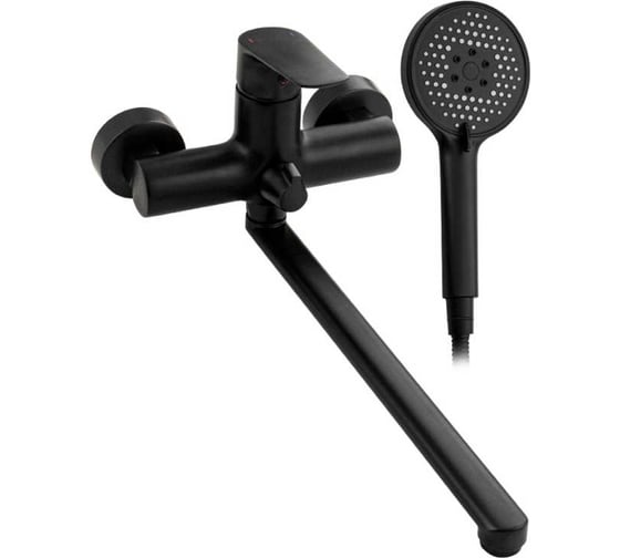 Смеситель в ванную САНАКС длинный излив, серия МАГНУС чёрного цвета, шаровый, с дивертором на корпусе 8770