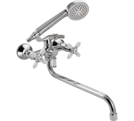 Смеситель в ванную САНАКС длинный излив, серия серия МайФайр с белыми вставками, металлокерамика 3705