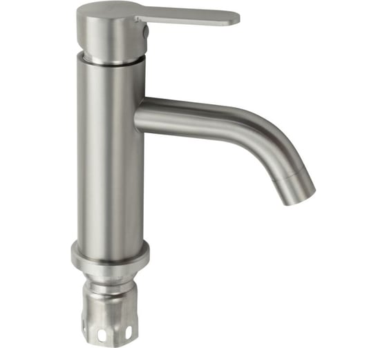 Смеситель для раковины САНАКС серия МАГНУС, литой корпус, изогнутый излив, из нержавеющей стали марки SUS 304, цвет сатин 9150