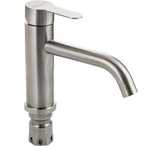 Смеситель для раковины САНАКС серия МАГНУС матовый литой корпус, длинный изогнутый излив, из нержавеющей стали марки 304, цвет сатин 91495