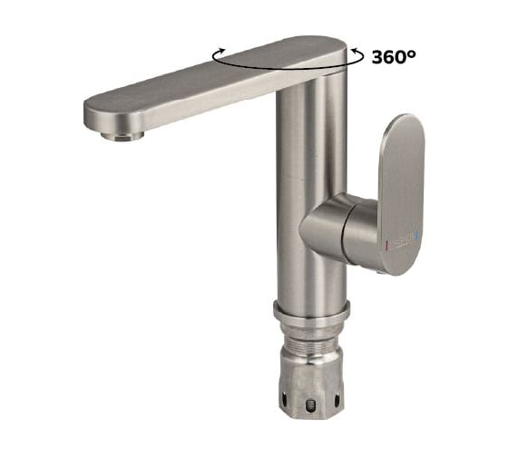Смеситель для раковины САНАКС серия МАГНУС, поворотный излив, шаровый, с боковым управлением, из нержавеющей стали, цвет сатин 9435