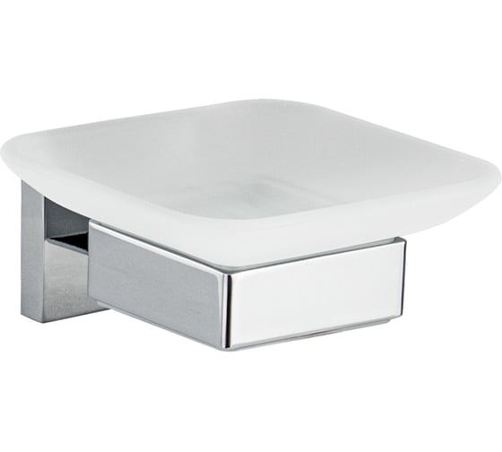 Мыльница GFmark стеклянная с креплением к стене, на квадратном основании, цвет ХРОМ. 84004