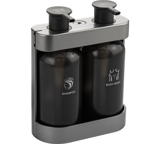 Дозатор для жидкого мыла GFmark антивандальный, двойной ( 2 х 380 мл ), из высокопрочного АБС пластика, цвет корпуса СЕРЕБРО. 6231