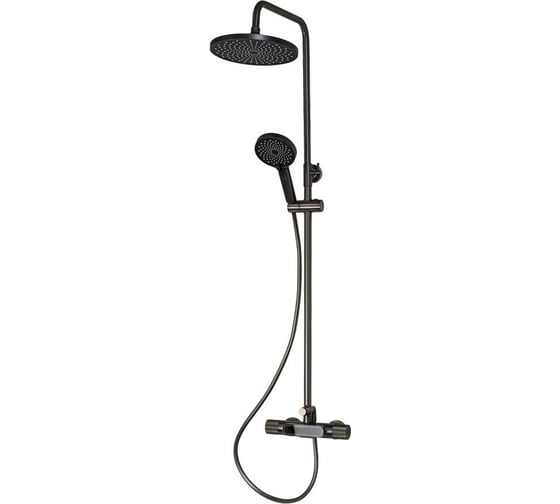 Смеситель термостатический GFmark с дисплеем + стойка душевая тропический душ, с двумя лейками, из нержавеющей стали марки SUS 304, цвет ГРАФИТ. 3107-G