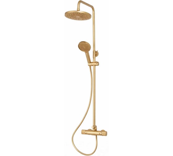 Смеситель термостатический GFmark с дисплеем + стойка душевая тропический душ, с двумя лейками, из нержавеющей стали марки SUS 304, цвет матовое ЗОЛОТО. 3107-Z