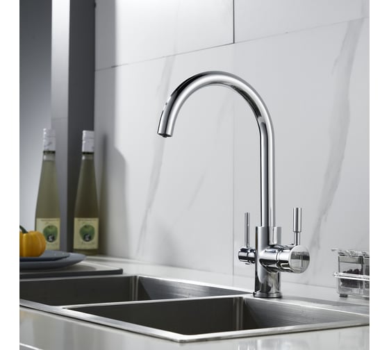 Смеситель для кухни ALOUTE 340 мм однорычажный, хром, со встроенным краном под питьевую воду. A60813