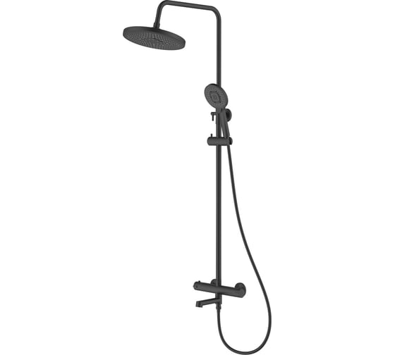 Смеситель термостатический для ванны со стойкой и тропической лейкой IDDIS черный матовый, Odda ODDBLTHi06