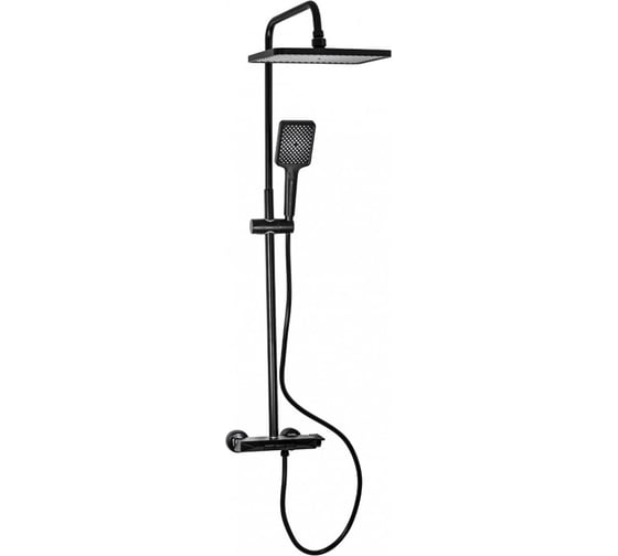 Смеситель + стойка душевая BRIMIX тропический душ с двумя квадратными лейками, из алюминия, с клавишами управления, черный 81755