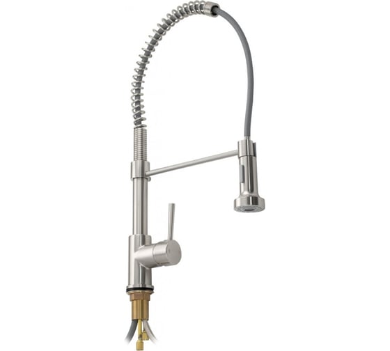 Смеситель кухонный BRIMIX сатиновый, боковой, ЛАТУНЬ, с гибким пружинным изливом, с фиксацией 8251