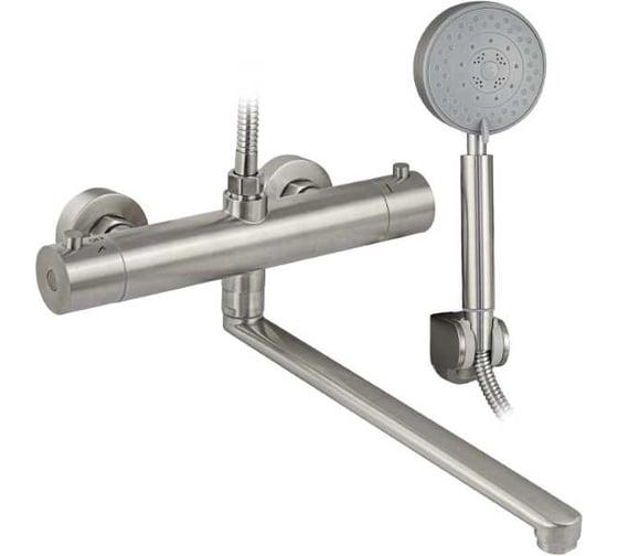 Смеситель для ванны САНАКС термостатический МАГНУС с длинным изливом, из нержавеющей стали марки SUS 304, сатин 9428